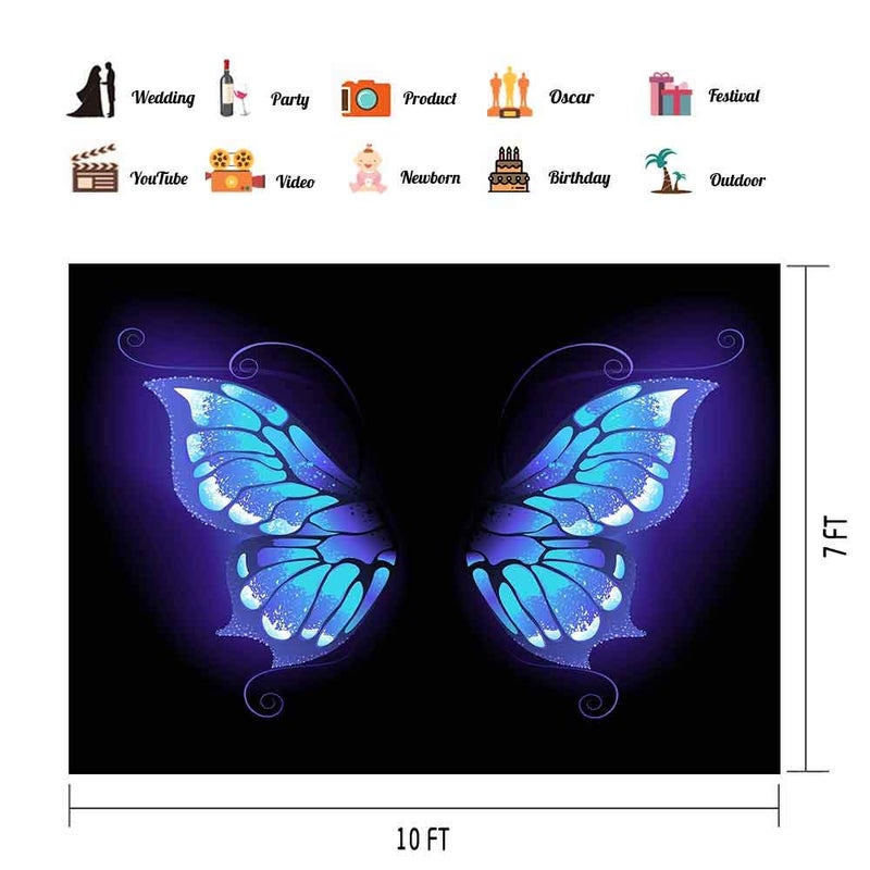 PHMOJEN Amazing Blue Butterfly Wings Backdrop Dreamlike Portrait Photo Background for Photography 10x7ft Vinyl Events Party Decorations Studio Backdrop PHMOJEN PPH746 - Image 2